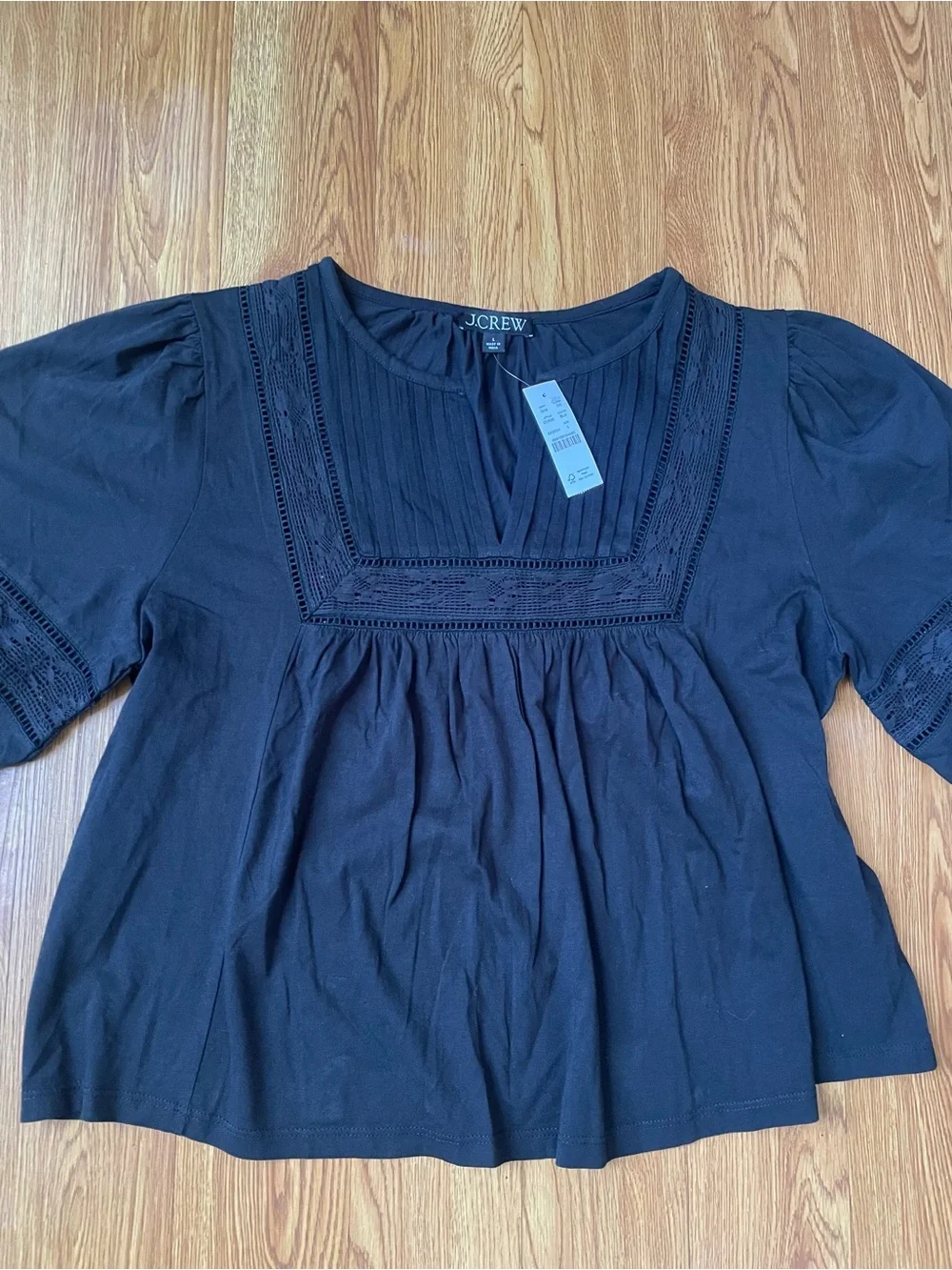 J. Crew Lace-trim puff-sleeve shirt in broken-in jersey